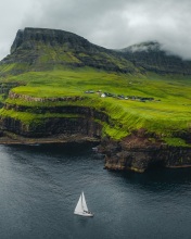 Mulafossur waterfall - Faroe Islands - Drone photo Mulafossur waterfall - Faroe Islands - Drone photo