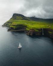 Mulafossur waterfall - Faroe Islands - Drone photo