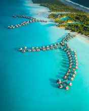 Overwater bungalows - Bora Bora, French Polynesia - Drone photo