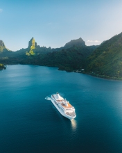 Cruise ship in Opunohu Bay - Moorea, French Polynesia - Drone photo
