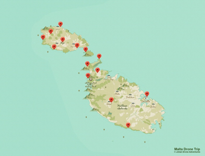 Malta drone trip - Highlights map