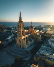 Ghajnsielem Parish church on Gozo - Malta - Drone photo