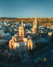Ghajnsielem Parish church on Gozo - Malta - Drone photo