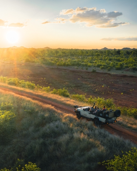 Nyati safari vehicle - Kruger National Park, South Africa - Drone photo