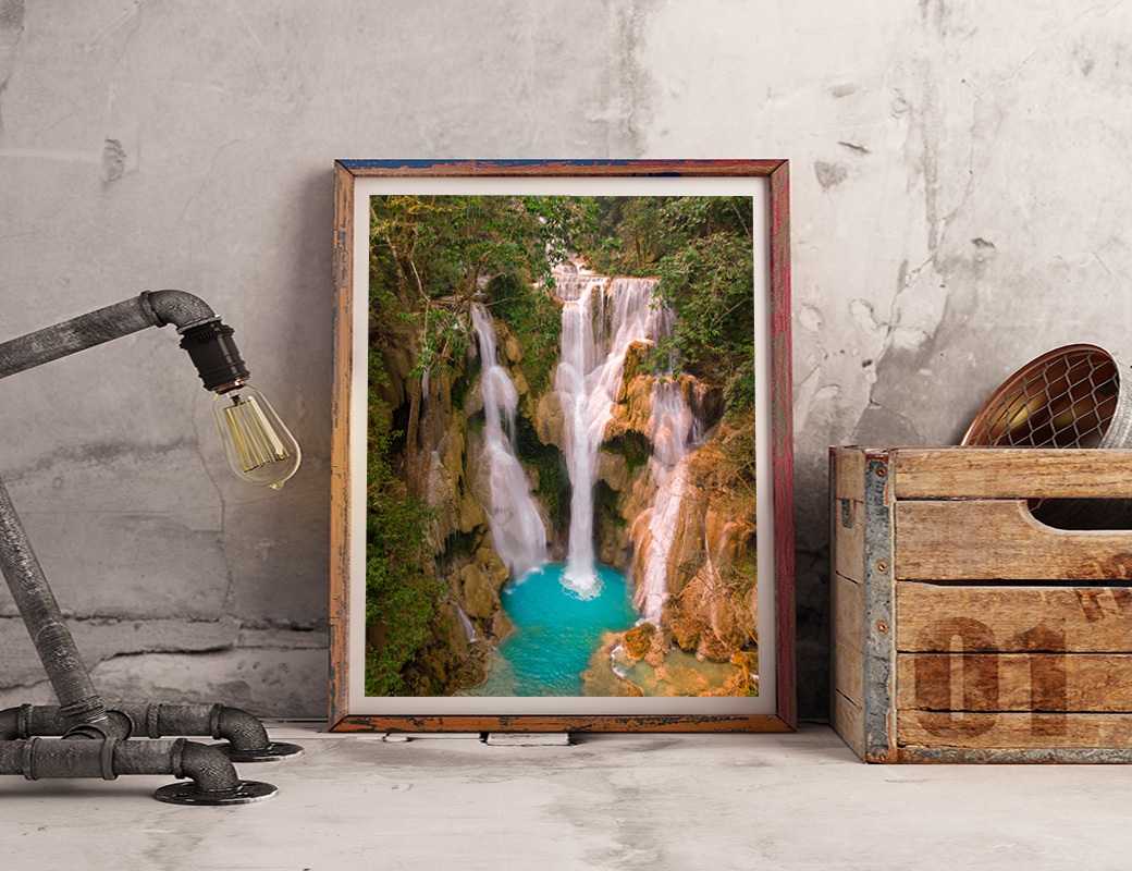 Kuang Si Falls in Laos - Drone photo print