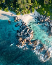 Anse Coco beach - La Digue, Seychelles - Drone photo